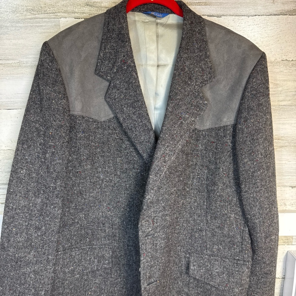 Pendleton Gray Tweed Blazer with Suede Accents